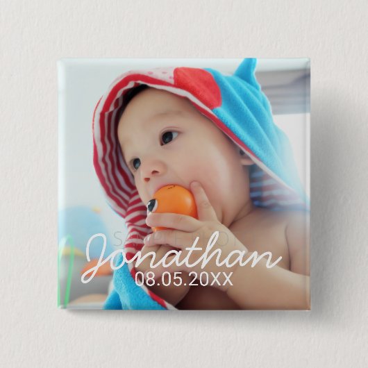 Benutzerdefiniertes Foto mit Name und Datum Button (Vorderseite)