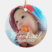 Benutzerdefiniertes Foto mit Name und Datum Keramik Ornament (Hinten)