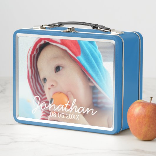 Benutzerdefiniertes Foto mit Name und Datum Metall Brotdose (Beispiel)