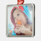 Benutzerdefiniertes Foto mit Name und Datum Ornament Aus Metall (Links)