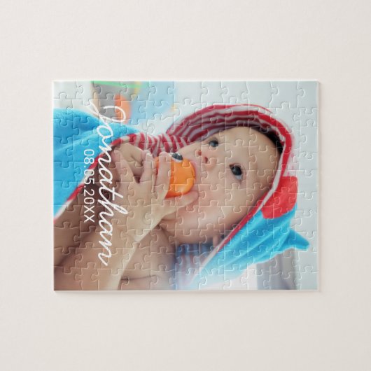 Benutzerdefiniertes Foto mit Name und Datum Puzzle (Horizontal)