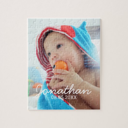 Benutzerdefiniertes Foto mit Name und Datum Puzzle (Vertikal)