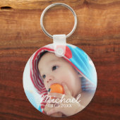 Benutzerdefiniertes Foto mit Name und Datum Schlüsselanhänger (Vorderseite)