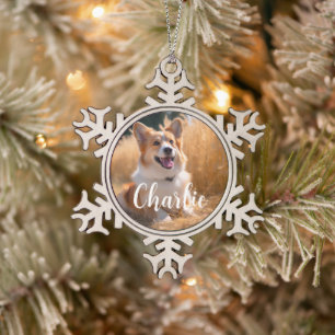 Benutzerdefiniertes Foto mit Namen Schneeflocken Zinn-Ornament