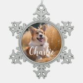 Benutzerdefiniertes Foto mit Namen Schneeflocken Zinn-Ornament (Vorderseite)