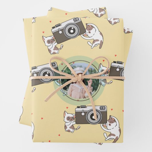 Benutzerdefiniertes Foto mit Niedlicher Cat Holing Geschenkpapier Set (Beispiel)