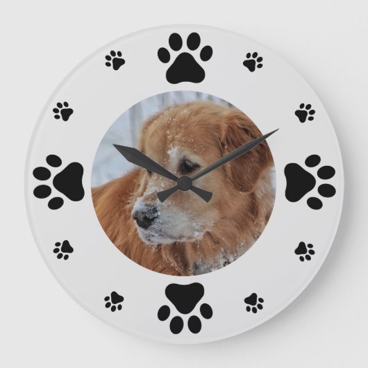 Benutzerdefiniertes Foto mit Paw-Prints Große Wanduhr (Vorderseite)