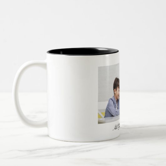 Benutzerdefiniertes Foto mit Personalisiertem Text Zweifarbige Tasse (Links)