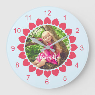 Benutzerdefiniertes Foto mit Pfirsich-Herzen-Kreis Große Wanduhr