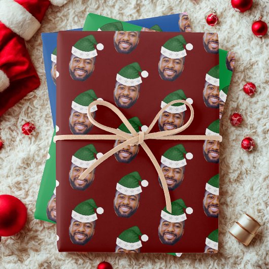 Benutzerdefiniertes Foto mit Santa Hat Geschenkpapier Set