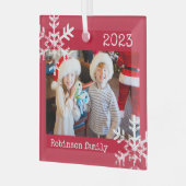 Benutzerdefiniertes Foto mit Schneeflocken Rot Ornament Aus Glas (Vorderseite links)