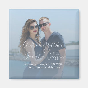 Benutzerdefiniertes Foto mit staubblauer Hochzeit Magnet