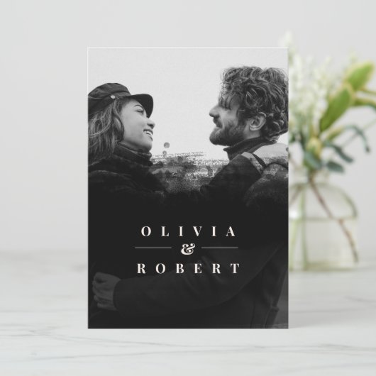 Benutzerdefiniertes Foto mit stilvollem Black Abst Einladung (Stehend Vorderseite)