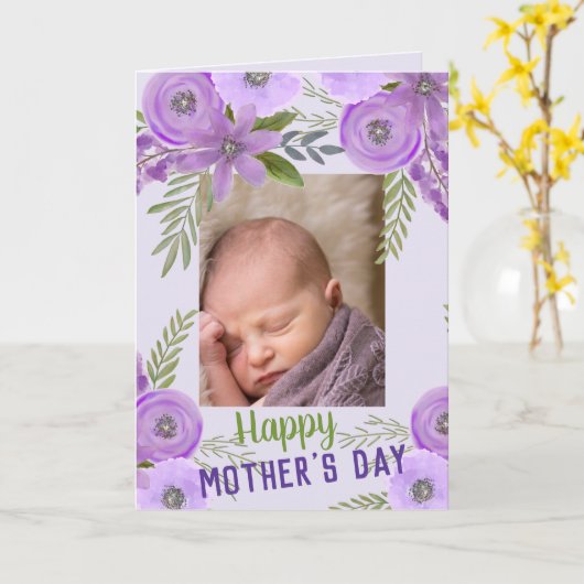 Benutzerdefiniertes Foto "Muttertag" Violetlavende Karte (Gelbe Blume)