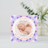 Benutzerdefiniertes Foto Name Alter Rosa Lila Gebu Einladung (Stehend Vorderseite)