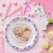 Benutzerdefiniertes Foto Name Alter Rosa Lila Gebu Pappteller (Party)