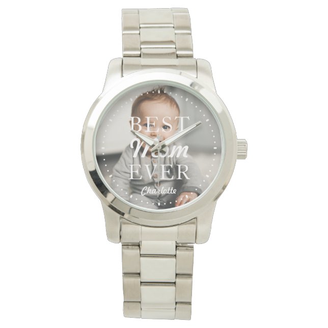 Benutzerdefiniertes Foto Name Beste Mama je Silver Armbanduhr (Vorderseite)