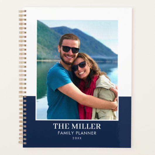 Benutzerdefiniertes Foto Name Dark Blue Modern Planer (Vorderseite)