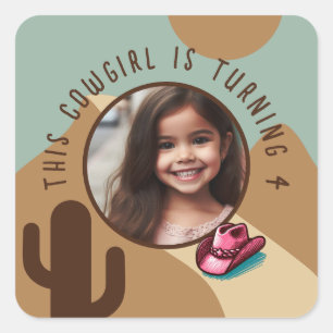 Benutzerdefiniertes Foto Name jedes alten Cowgirl- Quadratischer Aufkleber