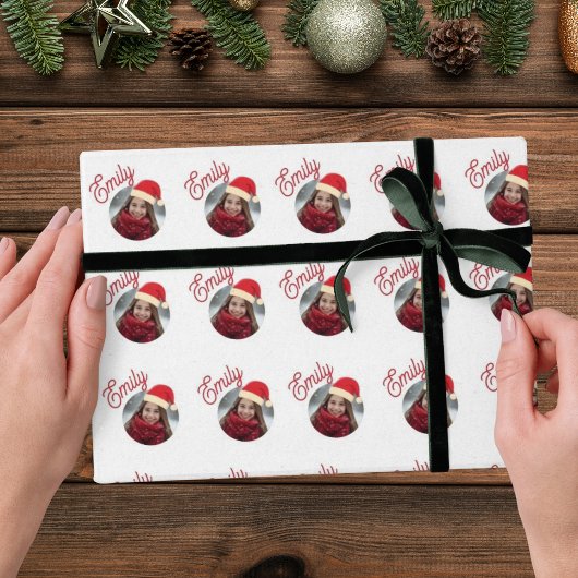 Benutzerdefiniertes Foto & Name - Name des Kindes  Geschenkpapier