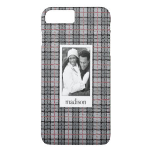 Benutzerdefiniertes Foto & Name Pixel Plaid in Gra Case-Mate iPhone Hülle
