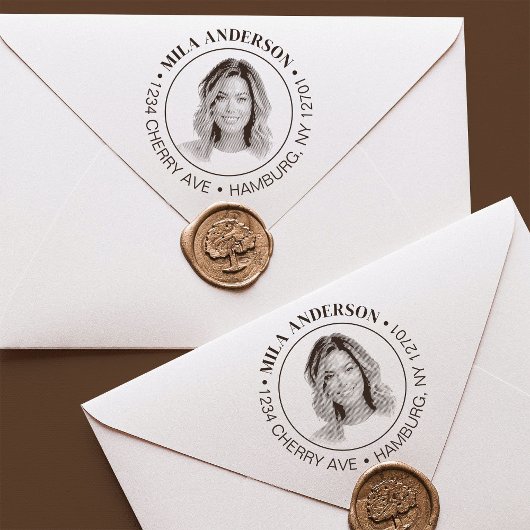 Benutzerdefiniertes Foto, Name und Holzadresse zur Gummistempel