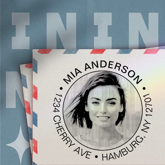 Benutzerdefiniertes Foto, Name und Rücksendeadress Permastempel