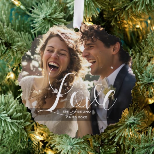 Benutzerdefiniertes Foto, Name und Text Ornament Karte (Insitu (Baum))