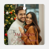 Benutzerdefiniertes Foto, Name und Text Weihnachte Ornament Aus Metall (Vorderseite)