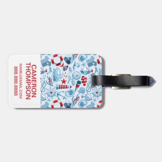 Benutzerdefiniertes Foto Nautical Red White and Bl Gepäckanhänger (Rückseite horizontal)