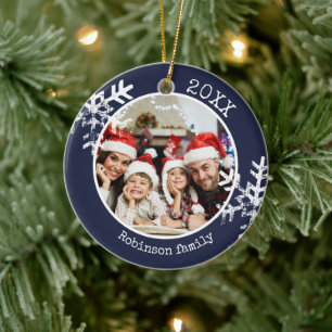 Benutzerdefiniertes Foto Navy-Schneeflocken-Kreiss Keramik Ornament