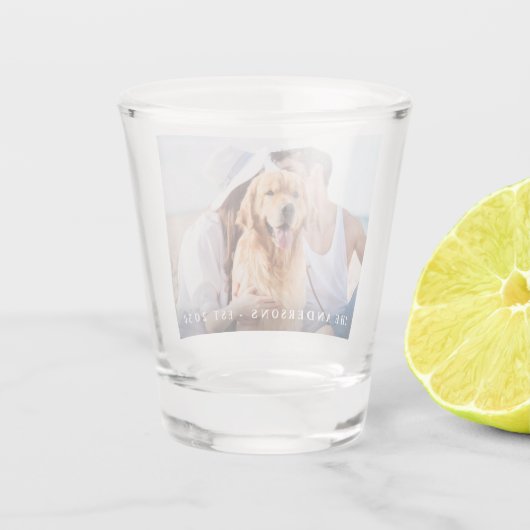 Benutzerdefiniertes Foto Neuer Name Datum Hochzeit Schnapsglas (Rückseite)