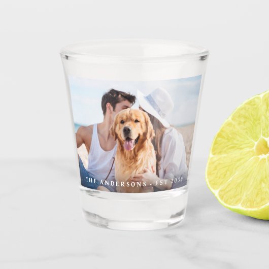 Benutzerdefiniertes Foto Neuer Name Datum Hochzeit Schnapsglas (Vorderseite)