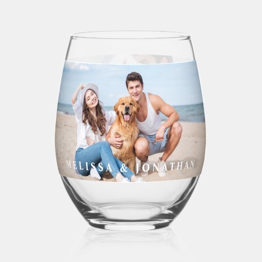 Benutzerdefiniertes Foto Neuer Name Datum Moderne  Weinglas Ohne Stiel (Rückseite)