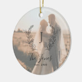 Benutzerdefiniertes Foto Neuvermählter Name Monogr Keramik Ornament (Links)