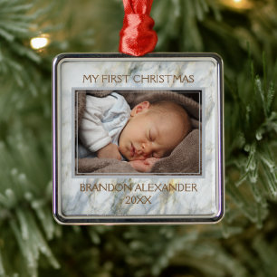 Benutzerdefiniertes Foto Pastell Blau Grau Marmorm Silbernes Ornament