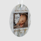 Benutzerdefiniertes Foto Pastellblau Graues Marmor Ornament (Vorderseite)