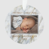 Benutzerdefiniertes Foto Pastellblau Graues Marmor Ornament (Vorderseite)