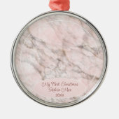 Benutzerdefiniertes Foto Pastellrosa Graues Marmor Ornament Aus Metall (Vorne)