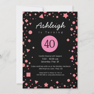 Benutzerdefiniertes Foto Pink Black Konfetti 40. G Einladung