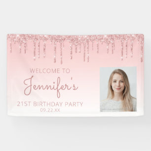 Benutzerdefiniertes Foto Pink Glitter Drip 21. Geb Banner