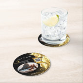 Benutzerdefiniertes Foto QR-Code Goldenes Leaf Sav Runder Pappuntersetzer (Vor Ort)