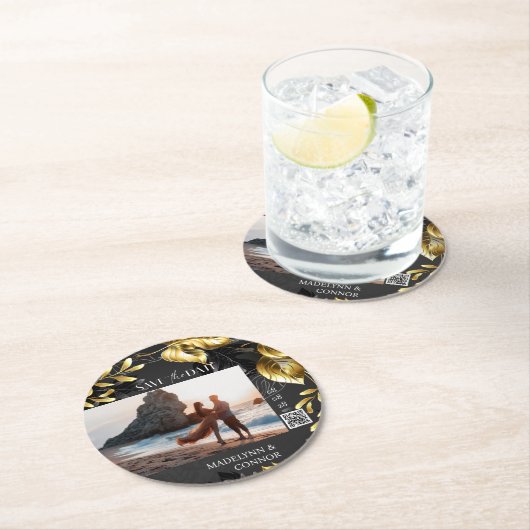 Benutzerdefiniertes Foto QR-Code Grauer Golden Sav Runder Pappuntersetzer (Vor Ort)