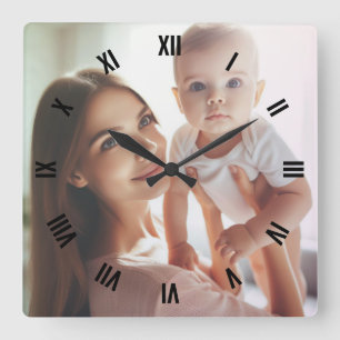 Benutzerdefiniertes Foto, römische Zahlen, sanfte Quadratische Wanduhr