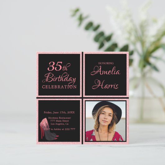 Benutzerdefiniertes Foto Rosa Glitzer Geburtstag Einladung (Stehend Vorderseite)