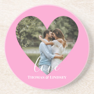 Benutzerdefiniertes Foto Rosa Herzrahmen Moderne K Getränkeuntersetzer
