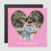 Benutzerdefiniertes Foto Rosa Herzrahmen Moderne K Magnetkarte (Vorne/Hinten)