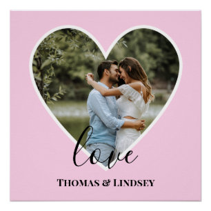 Benutzerdefiniertes Foto Rosa Herzrahmen Moderne K Poster