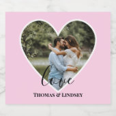 Benutzerdefiniertes Foto Rosa Herzrahmen Moderne K Schaumweinetikett (Einzelnes Label)