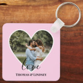 Benutzerdefiniertes Foto Rosa Herzrahmen Moderne K Schlüsselanhänger (Rückseite)